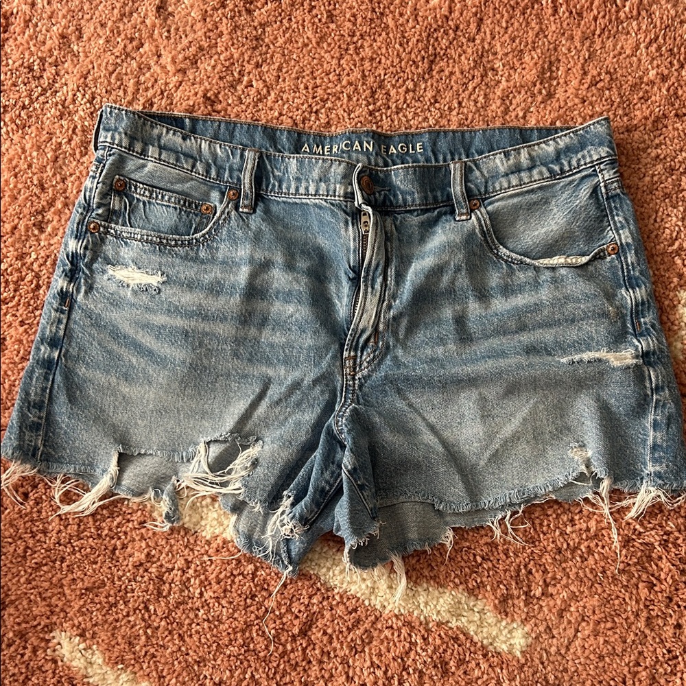 American Eagle Outfitters Frayed Distressed Denim Shorts - Blue